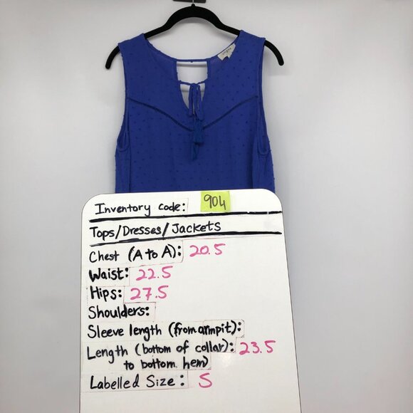 Umgee royal blue textured dot detail flowy ruffle tank top crochet hem SP - Picture 13 of 14